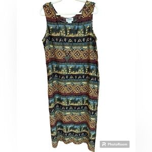 Just In the Thyme Ltd. Rayon African Tribal Theme Sleeveless Tank Maxi Dress S18